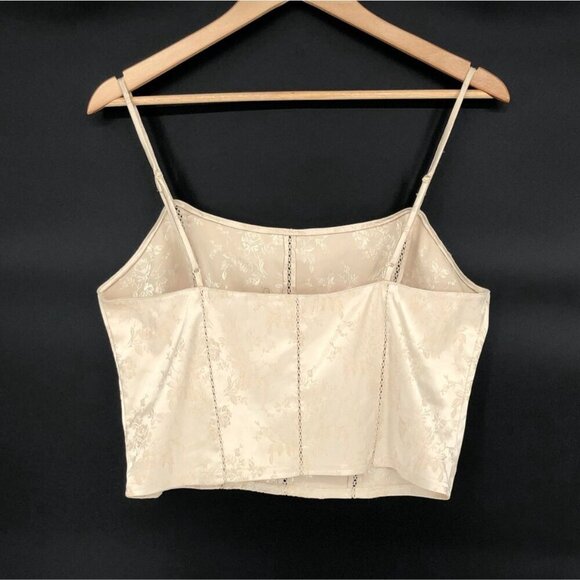 Victoria's Secret Womens Satin Floral Jacquard Cami Crop Top L Beige Going Out - Picture 3 of 8
